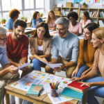 Foto d'un grup divers de professors asseguts junts en una aula, immersos en una discussió amb un sentiment de camaraderia.