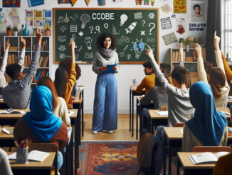 Fotografia d'una aula plena d'estudiants de diversos orígens, immersos en una lliçó. L'aula és lluminosa i colorida, amb pòsters educatius