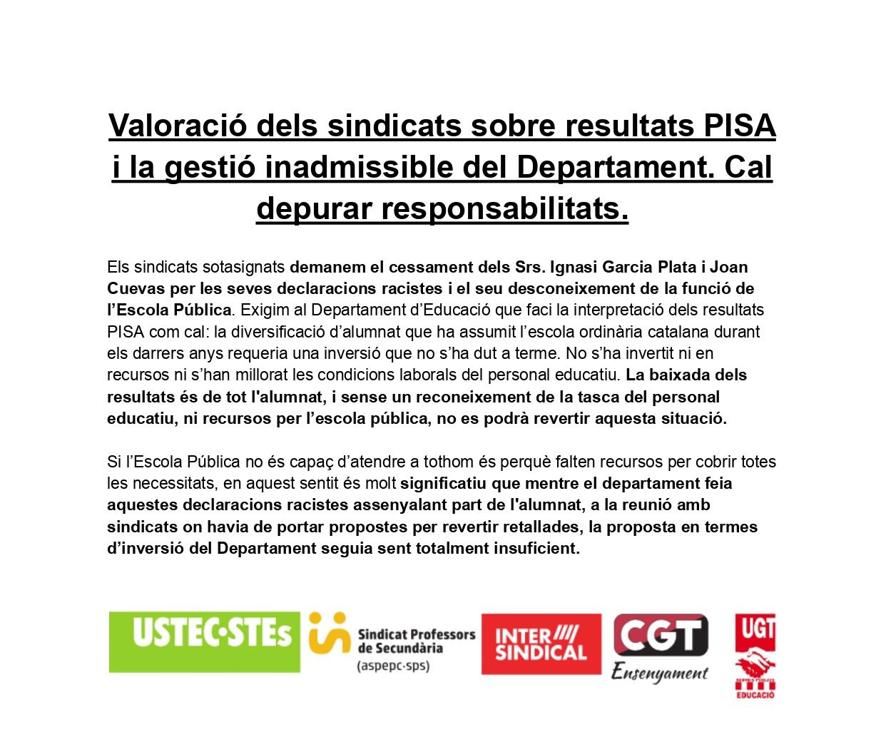 Comunicat Conjunt proves PISA