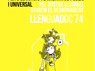 Cartell de la convocatòria del dimecres 7 d'octubre a les 8 h al carrer Llenguadoc 74 per aturar el desnonament pel dret a l'educació i a l'habitatge públic i universal